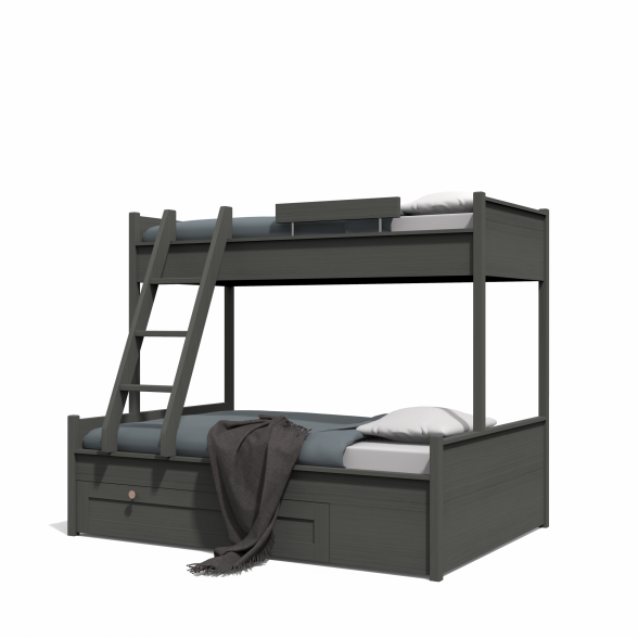 Combined double and single mattress size bunk bed